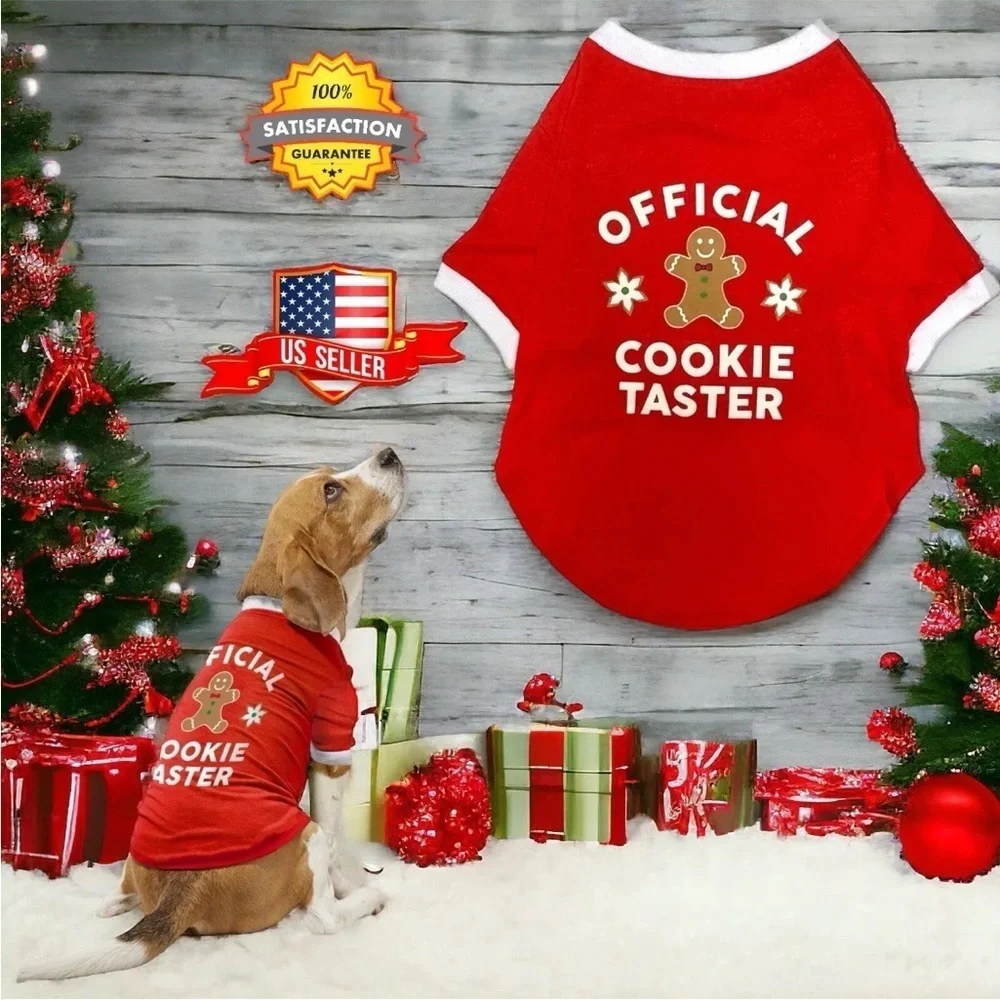 ❤️ 🆕 Vibrant Life Dogs Medium 20-50lb Holiday Pet Tee “Official Cookie Tester”